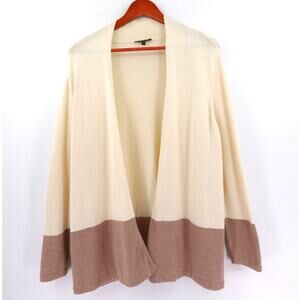 Eileen Fisher Large Boxy Open Front Cardigan Kimono Silk Cotton Blend Minimalist